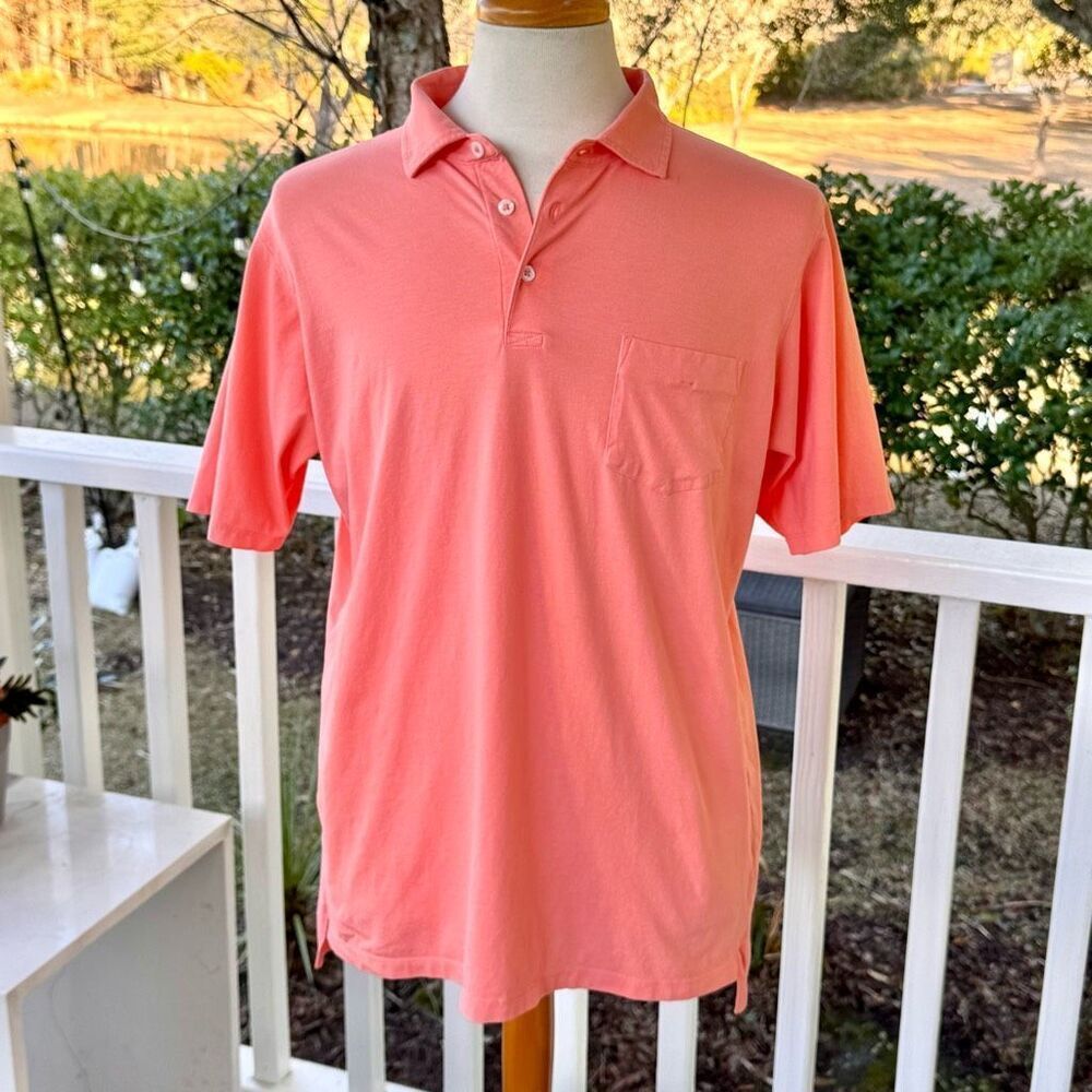 B. Braddy Coral Pocket Polo Shirt. Large.